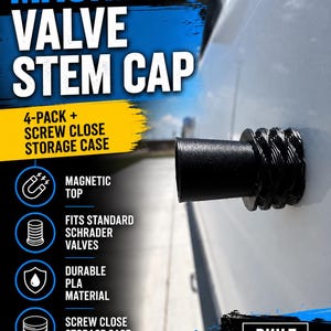 Magnetic Valve Stem Caps | 3D Printed PLA | Set of 4 + Case | Custom Logo | Schrader