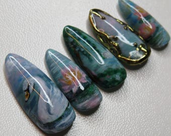 Uñas postizas de gel con diseño de cisne hechas a mano, reutilizables, con diseño de almendra.