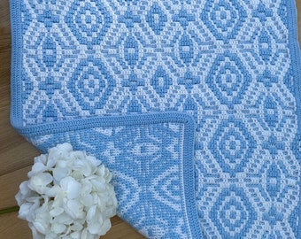 Mosaic crochet PATTERN, geometric mosaic pattern, mosaic crochet blanket, mosaic crochet placemat, Synna overlay mosaic crochet