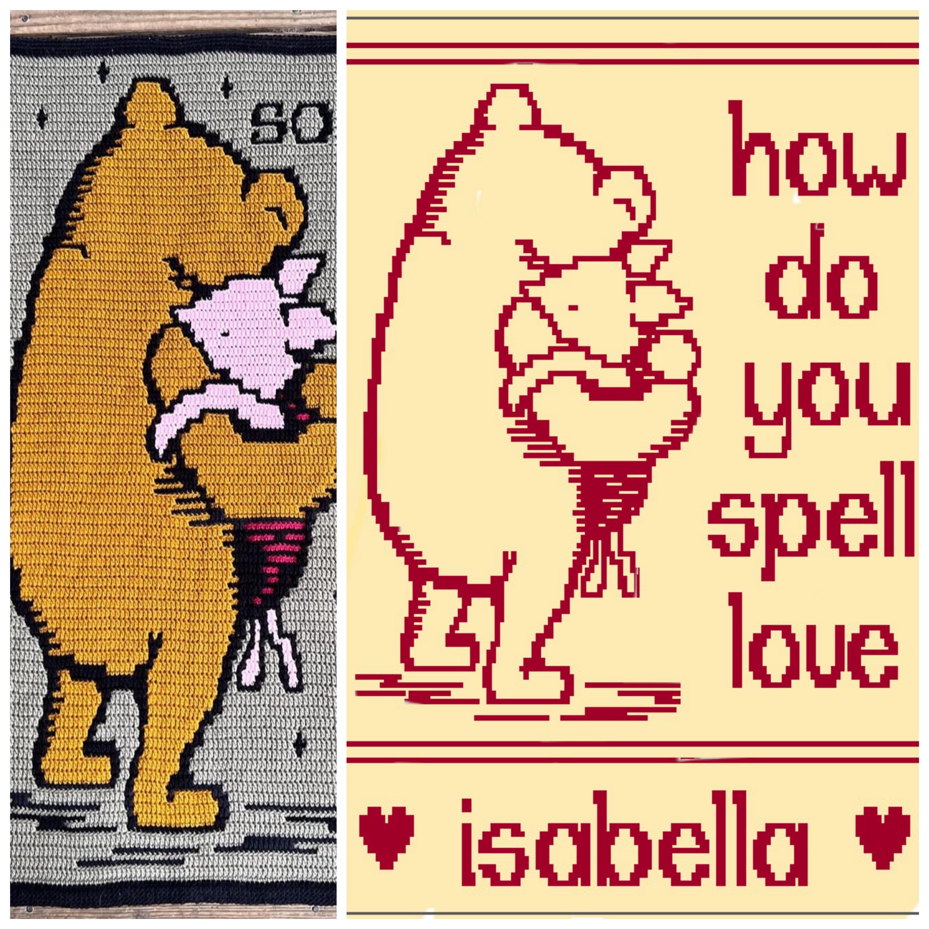 Mosaic crochet PATTERN, Classic Pooh, How do you spell love, mosaic alphabet, crochet blanket, overlay mosaic, crochet baby blanket, Piglet