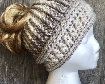 Crochet PATTERN - Kelsey Messy Bun Hat, crochet hat, winter hat, hat pattern, pony tail hat, messy bun pattern, crochet hat pattern