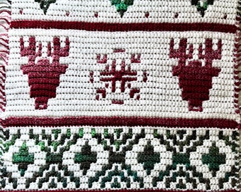 Mosaic crochet PATTERN, Snow Deer, overlay mosaic, mosaic table runner, Christmas table runner, crochet table runner, Christmas crochet