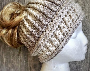 Kelsey Messy Bun Hat crochet pattern - Child & Adult Sizes (PDF)
