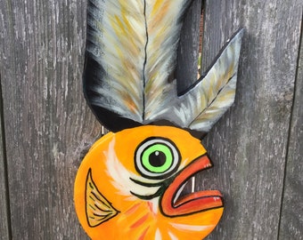 Witch Doctor Folk Art Fish | Funky Fish Dock Art | Fish Outdoor Decor | Wall Hanging | Outdoor Art