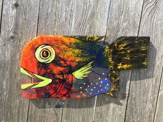 Dirty Pour Funky Fish Fish Dock Art Fish Outdoor Decor Etsy
