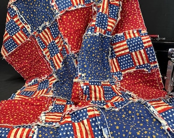 Patriotic Flag Ragged Throw Quilt