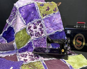 Posies and Butterflies Ragged Throw Quilt