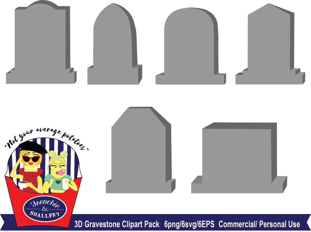 3D Gravestone, Gray Headstone, Clipart, Halloween, SVG, Commercial Use