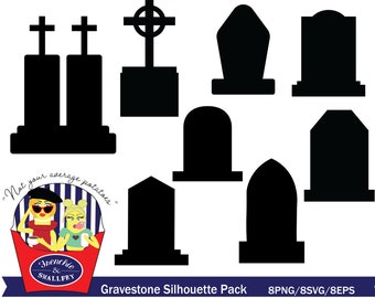 墓石、墓石、シルエット クリップアート パック、ハロウィーン、SVG、PNG、商用利用、即時ダウンロード、パーティー、招待状、