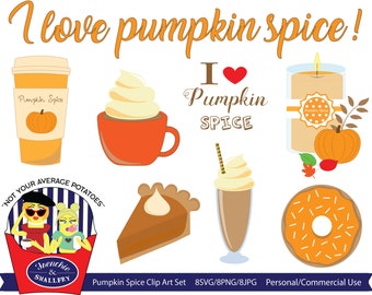 Pumpkin Spice Clipart, COMMERCIAL USE, Fall, Fall Clipart, Autumn, Coffee Clipart, Printable, Autumn Food, svg, png, jpeg, Instant Download