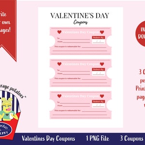 Coupon di San Valentino, Coupon d&#39;amore, Coupon stampabili, regalo per lui, regalo della moglie, regalo per lei, coupon di coppia, PNG, San Valentino per coppie