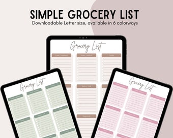 Simple Grocery List Printable Template, Minimalist Grocery Planner, Food Shopping List, downloadable grocery list, Instant Download PDF