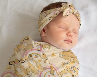 Set fasciatoio e fiocco personalizzato Re Leone neonato, set fasciatoio e cappello, vestito rivelatore ospedale per neonate, regalo per la doccia per bambini, fascia elastica
