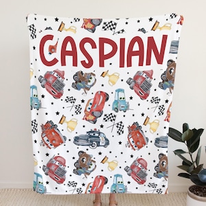 Personalisierte Auto Decke Cartoon, individuelle Name Disney Decke, Jungen Decke, Kleinkind Decke, Geburtstagsgeschenk für Jungen Sohn, Jungen Schlafzimmer Dekor