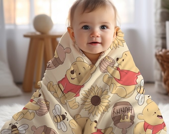 Winnie the pooh Minky Blanket, yellow winnie the pooh baby blanket, toddler blanket, disney decor, disney gift, gift under 100