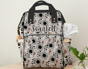 Personalized Floral Diaper Backpack, Nappy, Baby Bag, Backpack, Personalized, Name, Monogram, Baby Shower Gift