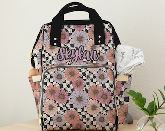 Personalized Floral Diaper Backpack, Custom name Baby Nappy Bag Backpack, Monogram Baby Shower Gift