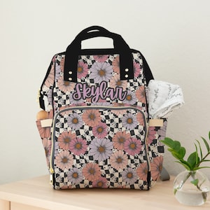 Personalized Floral Diaper Backpack, Custom name Baby Nappy Bag Backpack, Monogram Baby Shower Gift