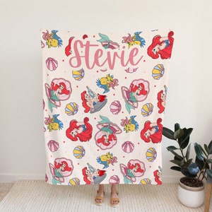 Personalized Little Mermaid blanket, custom name disney blanket, little mermaid disney gift, toddler blanket, disney trip accessory