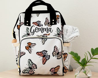 Personalized Butterfly Diaper Backpack, Nappy, Baby Bag, Backpack, Personalized, Name, Monogram, Baby Shower Gift