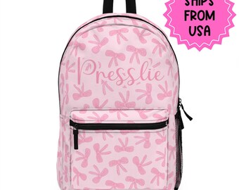 Personalized Backpack Pink Coquette Bow, Back to school girls bag Kids toddler Backpack, Gifts for kids Girls Backpack, custom daycare bag