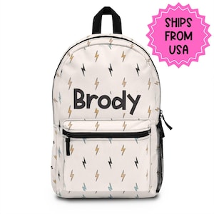 Personalized Backpack lightning bolt, Back to school boys bag Kids toddler Backpack, Gifts for kids beige Boys Backpack, custom daycare bag