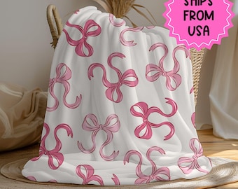 Personalized coquette pink bow Blanket, coquette room decor, preppy stuff room decor, pink bow baby blanket, bow decor