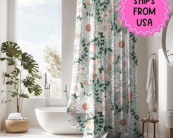Floral Shower Curtain green, shower curtain retro boho, custom shower curtain, vintage shower curtain, botanical shower curtain
