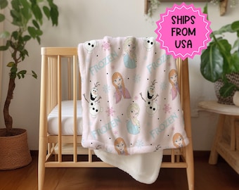 Pink Frozen Minky Blanket, disney princess blanket, elsa and anna blanket, olaf blanket, disney gift, gifts under 50