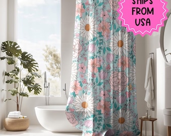 Boho Shower Curtain, shower curtain retro, shower curtain boho, custom shower curtain vintage floral shower curtain botanical shower curtain