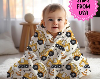 Custom name blanket baby boy construction trucks Personalized toddler blanket, birthday gift for him, baby shower gift toddler