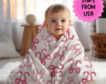 Personalized coquette pink bow Blanket, coquette room decor, preppy stuff room decor, pink bow baby blanket, bow decor