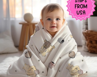 Coperta Minky Winnie the Pooh, coperta gialla per neonati Winnie the Pooh, coperta per bambini piccoli, decorazioni Disney, regalo Disney, regalo sotto i 100
