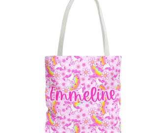 Personalized Unicorn tote bag, trick or treat bag custom name