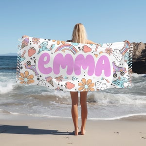 Personalized Groovy Beach towel, Custom beach towel gift, kids beach towel, custom beach blanket, Tassle beach towel, personalized gift