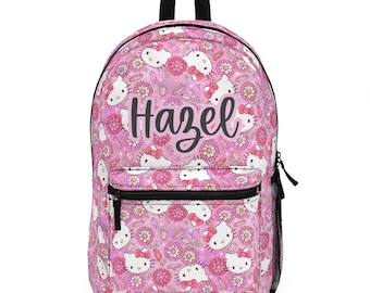 Personalized kids school backpack, personalized toddler backpack kitty cat, custom name backpack for adults, monogram backpack birthday gift