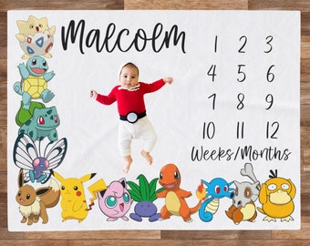 Personalized milestone blanket Pokémon baby milestone blanket monthly growth blanket