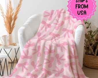 Manta personalizada con lazo rosa coqueta, decoración de habitación coqueta, decoración de habitación con cosas preppy, manta de bebé con lazo rosa, decoración con lazo