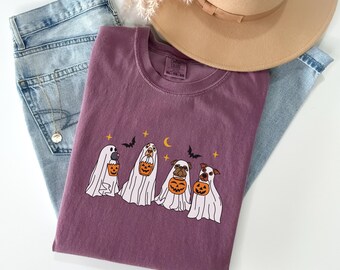 Camiseta de cachorro fantasma Halloween Camiseta de cachorro assustador, Camiseta gráfica fofa de cachorro fantasma, Camiseta estética de Halloween para amantes de cães, Camiseta minimalista de fantasma