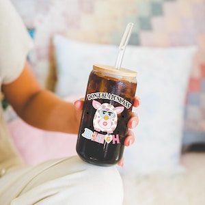 Nostalgic glass can, Preppy funny glass cup with bamboo lid glass straw, Cute Cup Beer Can Iced Coffee Glass Cup Cute gift for her