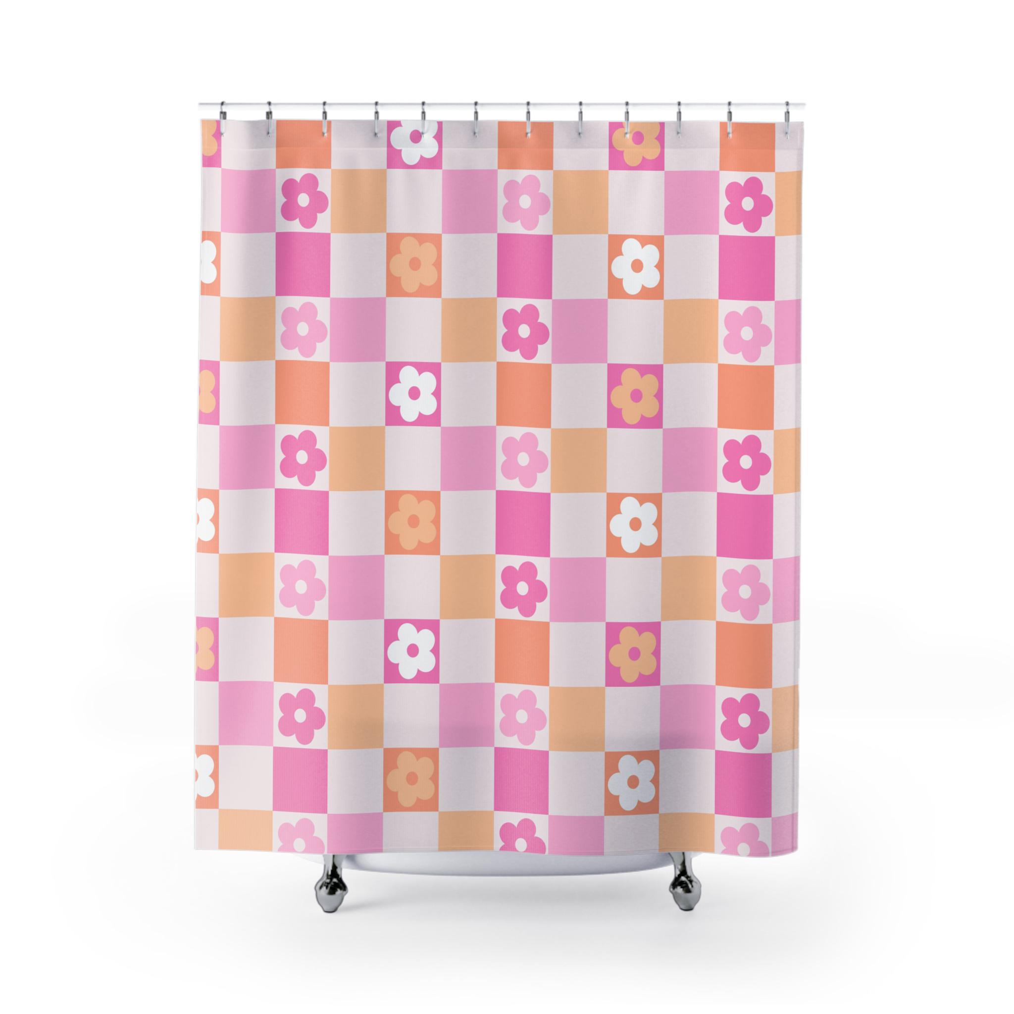 Rosa Karierter Duschvorhang – Retro Style, Wasserdicht, 180x180 Cm, Mit 12 Haken, Für Badezimmer, Wohnung Oder WG