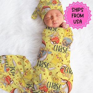 Personalisierte Decke Pikachu Pokemon Baby Cosplay, Krankenhaus enthüllen Outfit, Baby-Dusche-Geschenk, Pokemon erhalten Decke, Gamer Baby Geschenk