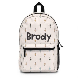 Éclair de sac à dos personnalisé, sac de retour à l&#39;école pour garçons, sac à dos pour tout-petits, cadeaux pour enfants, sac à dos beige pour garçons, sac de garderie personnalisé