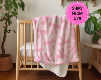 Personalized coquette pink bow baby Blanket, coquette room decor, preppy stuff room decor, pink bow baby blanket, bow decor
