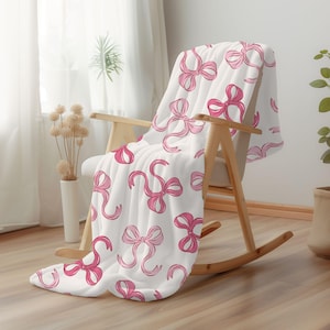 Personalized coquette pink bow Blanket, coquette room decor, preppy stuff room decor, pink bow baby blanket, bow decor