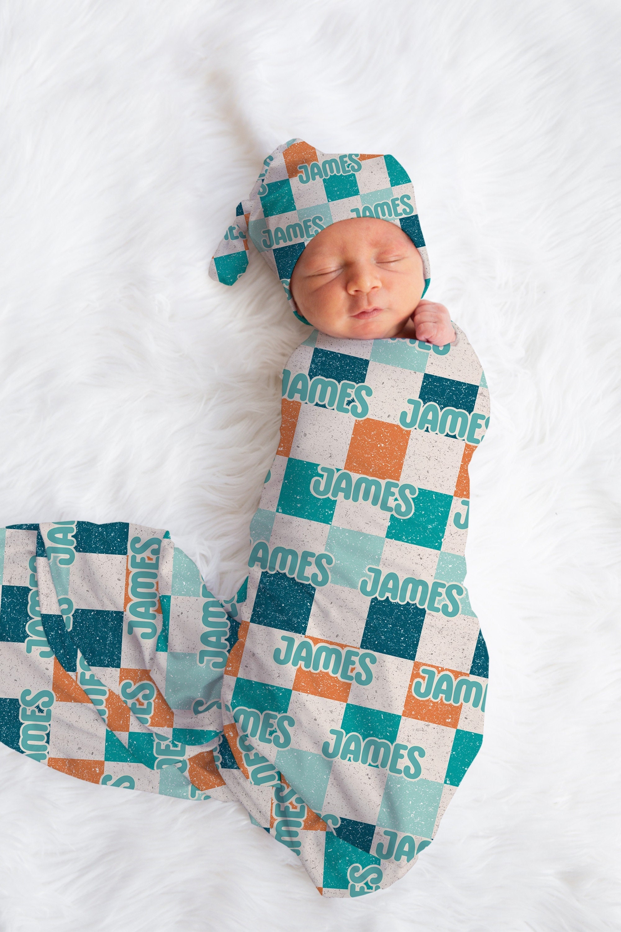 Personalized Baby Boy Swaddle Blanket Hat Set Checkered Swaddle Blue Hospital Reveal Outfit Baby Boy Baby Shower Gift Receiving Blanket Etsy