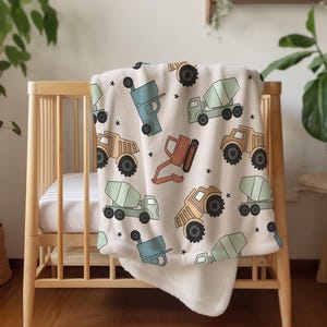 Custom name blanket baby boy construction Personalized trucks blanket, birthday gift for him, baby shower gift toddler
