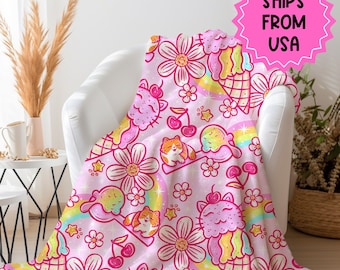 Cobertor rosa personalizado, roupa de cama infantil personalizada, cobertor colorido para criança, presente para filha, decoração de dopamina Kidcore, manta de sofá kawaii