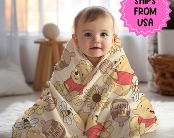 Coperta Minky Winnie the Pooh, coperta gialla per neonati Winnie the Pooh, coperta per bambini piccoli, decorazioni Disney, regalo Disney, regalo sotto i 100