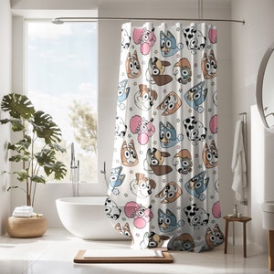 Bluey and bingo Shower Curtains, bluey and friends shower curtain, bluey kids shower curtain, girls shower curtain, unisex shower curtain